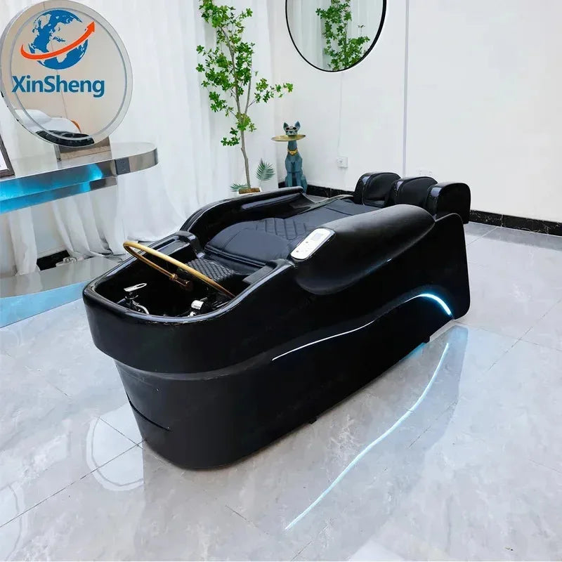 2025 Modernes Design Japanischer Shampoo-Stuhl und Massagebett mit Keramikspüle und -becken für Friseursalons
