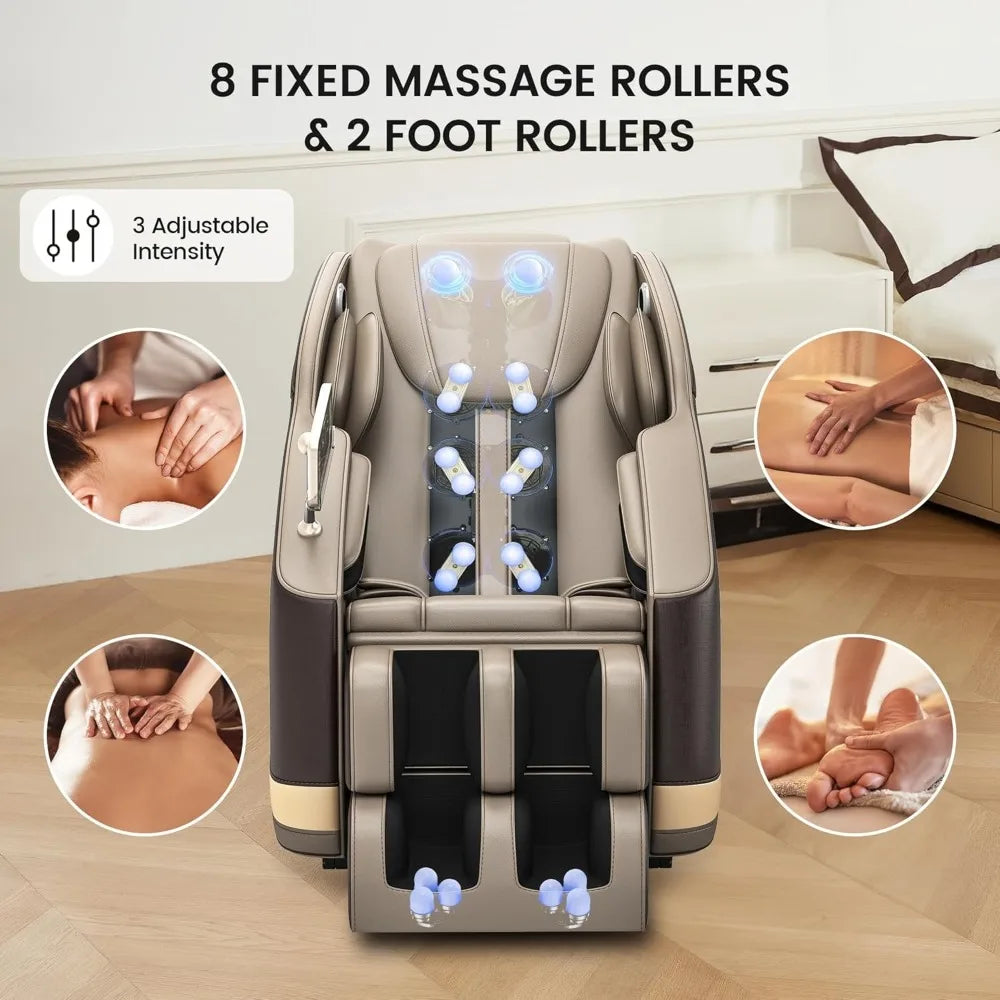 Massage Chair Full Body, Zero Gravity Massage Chair with 6 Auto Modes, 8 Fixed-Point Massage Rollers, LCD, Bluetooth,