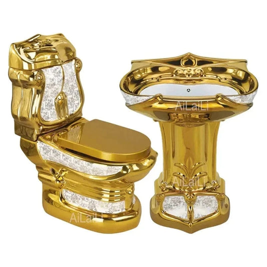 Palace Golden Retro Toilet – Luxury Split Seat with Colorful Relief Design