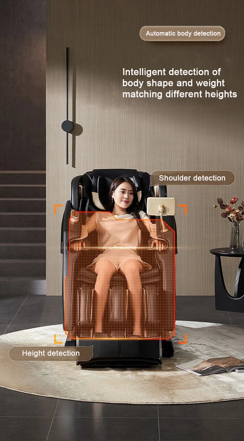 2025 4D-Massagesessel Ganzkörper-Massagesessel mit Schwerelosigkeit, verlängerter Fußstütze, SL-Schiene, Yoga-Stretch, Fußrollen und Heizung