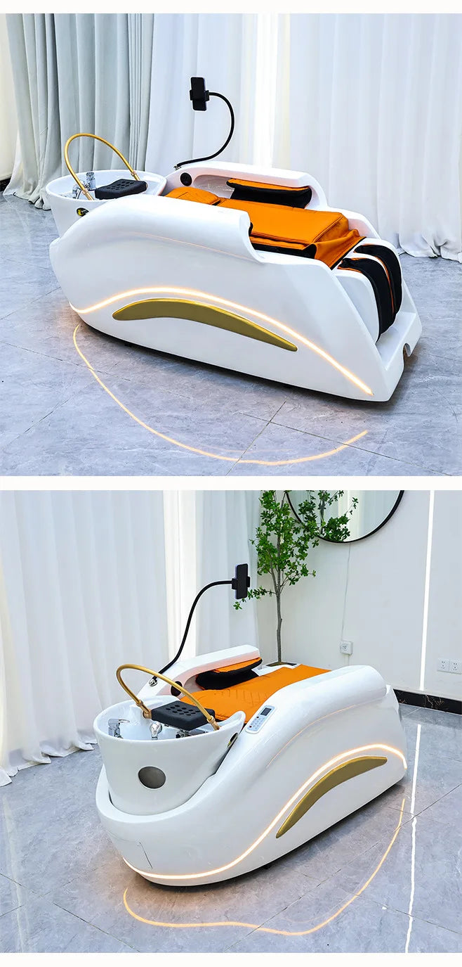 Barber Shop Lounge Shampoo Chair Bed Ear Picking Equipment Sink Shampoo Chair Comfort PU Leather Furniture Shampooing Lit MHXFY