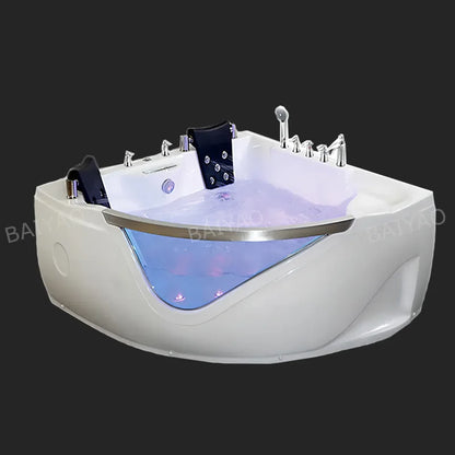 Premium Triangular Acrylic 2-Person Massage Bathtub With Enhanced Hydrotherapy Jets And Chromotherapy Lighting