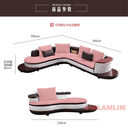 Modernes Luxus-Sofa-Set aus echtem Leder mit Lautsprecher und USB, U-förmiges Wohnzimmersofa mit Ablageregalen