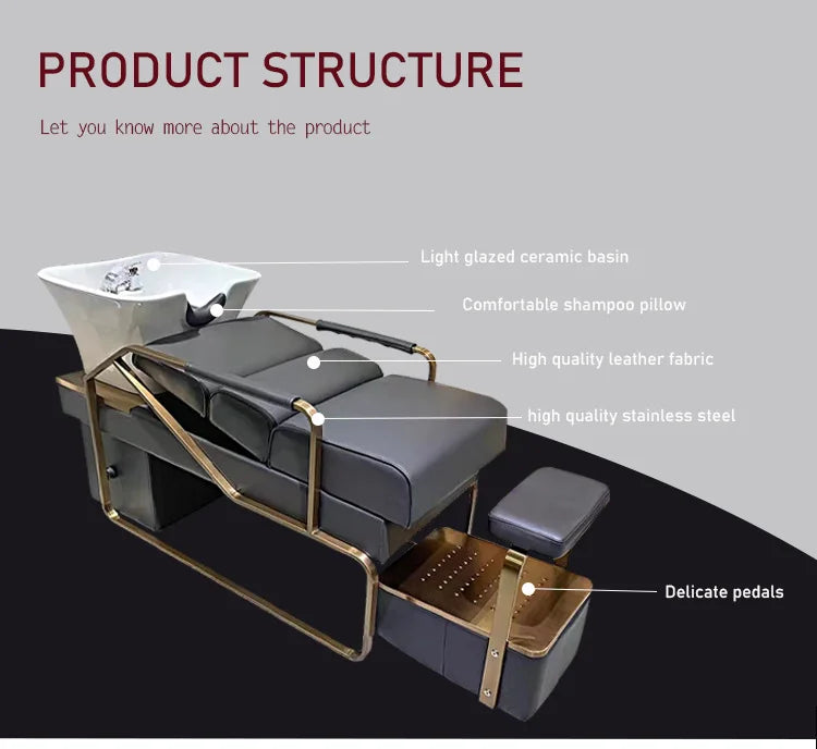 Popular Flush Bed Barber Shop Semi-Reclining Deep Ceramic Basin Hair Salon Massage