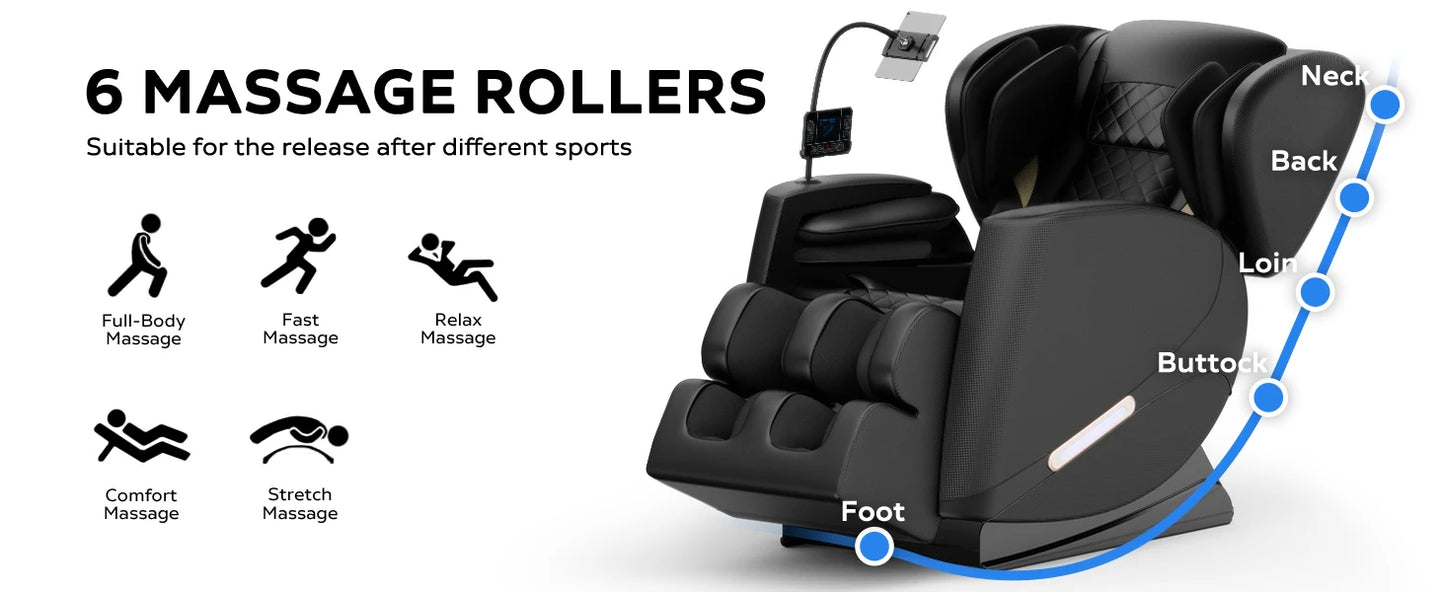 Massagesessel mit Zero-Gravity-Funktion und Ganzkörper-Luftdruckmassage, Fußentspannung und Bluetooth-Audioverbindungsfunktion