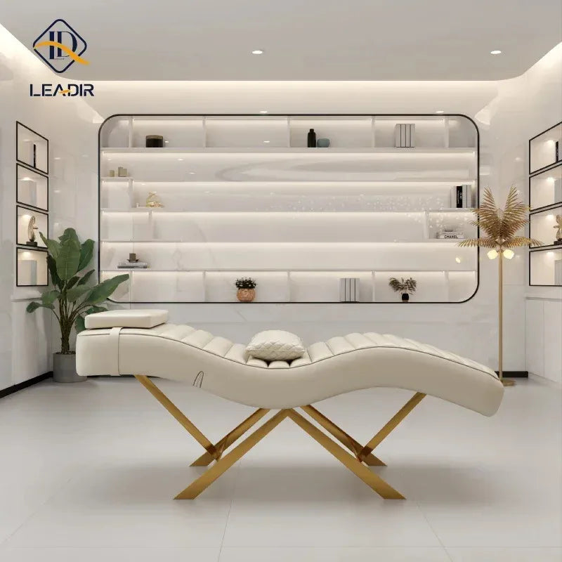 Moderne goldene Basis, Massagetisch für Schönheit Wohnzimmer, Wimpern Wimpernverlängerung, Komplettes Set an Möbeln