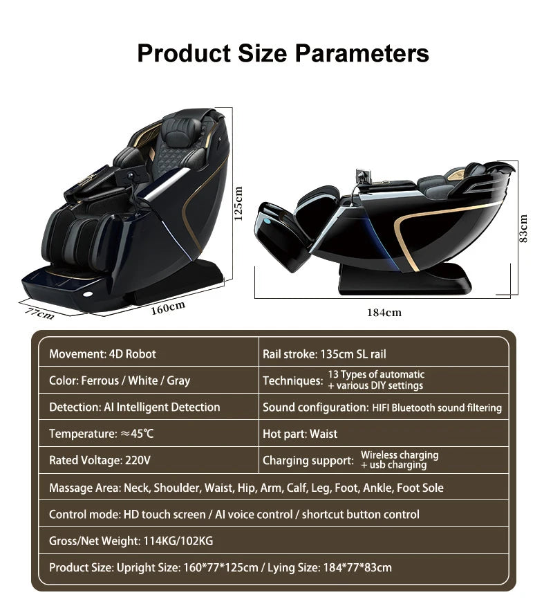 USA Lokale Lieferung 135cmSL Shiatsu 4D Heizung Airbag Zero Gravity Ganzkörpermassagestuhl Home Office Stuhl