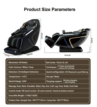 USA Lokale Lieferung 135cmSL Shiatsu 4D Heizung Airbag Zero Gravity Ganzkörpermassagestuhl Home Office Stuhl