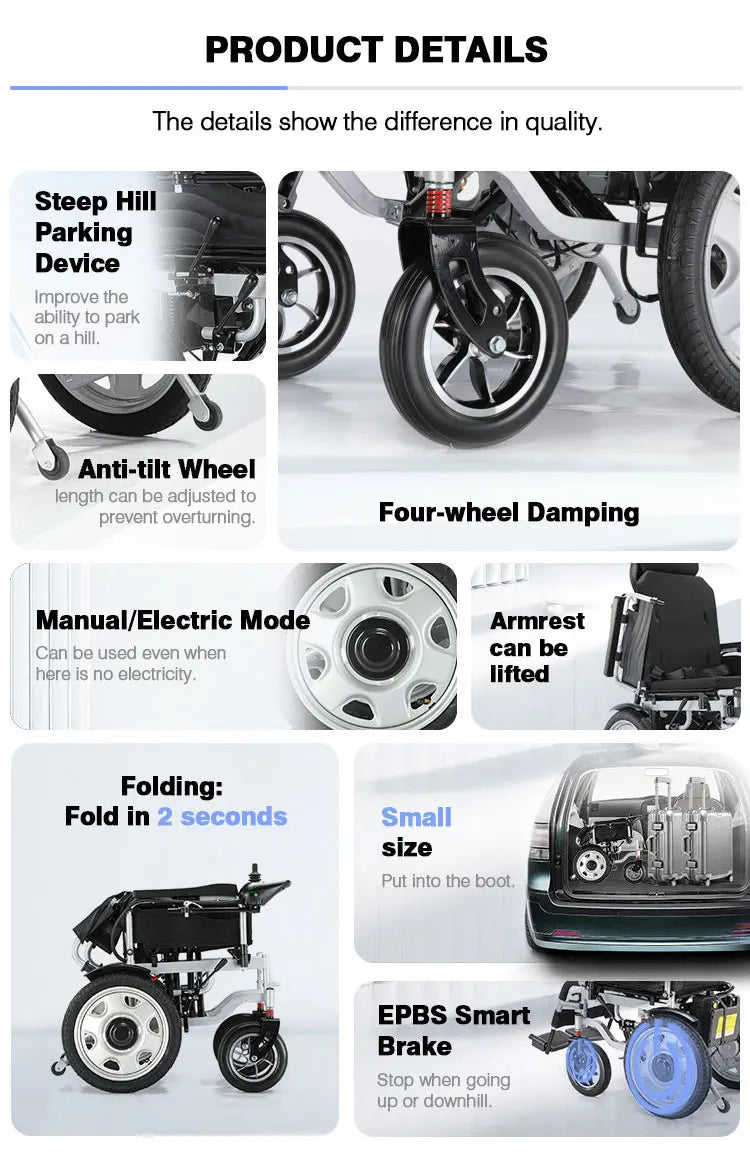 Baichen Best Sale Folding Smart Ergonomic Seat Wheel Chair Manual Electric Wheelchair For The Elderly