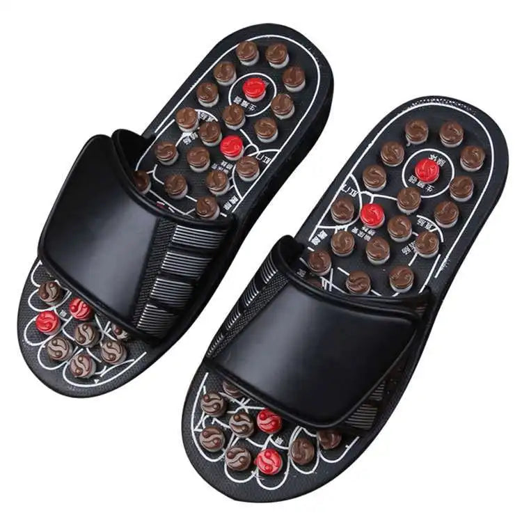 Health care Wooden base acupunture foot massage slippers natural stone acupoint massage slippers