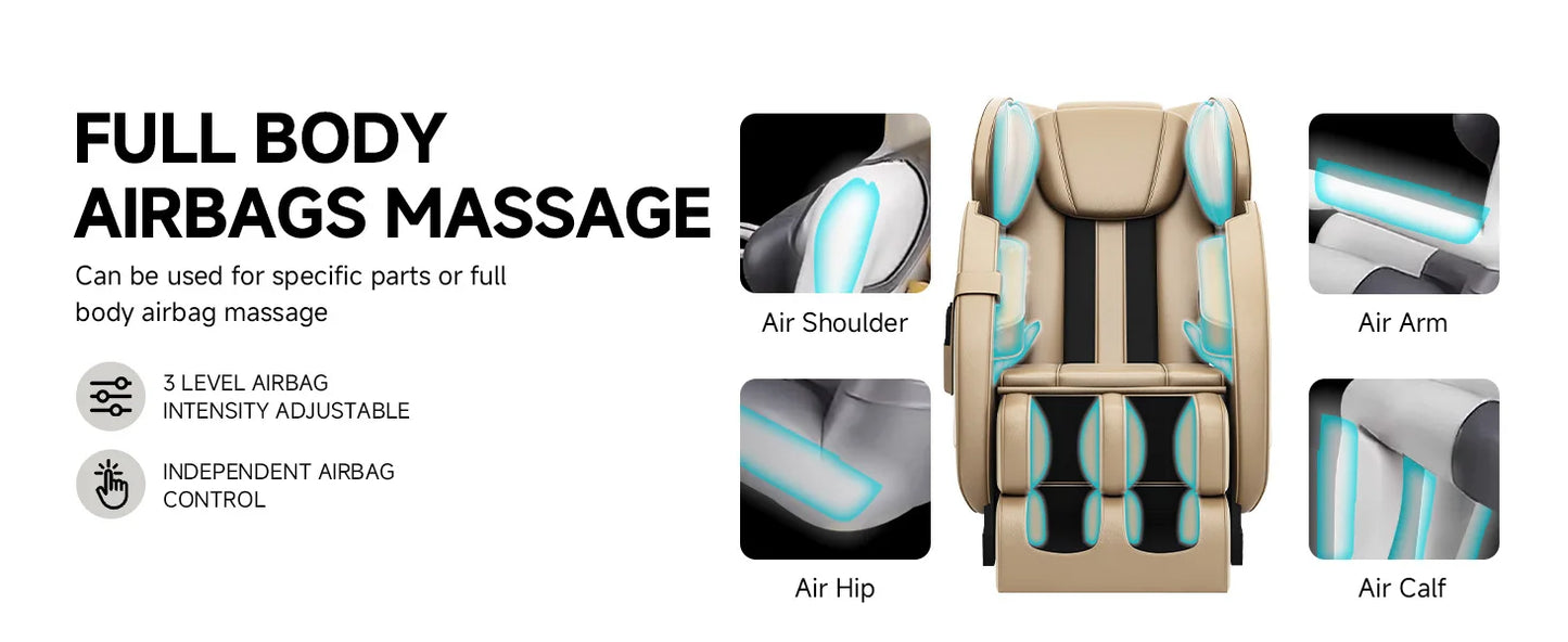 Liegesessel, Ganzkörper-Airbag-Massage, One-Touch-Schwerelosigkeit, Fußroller und Bluetooth, für Zuhause