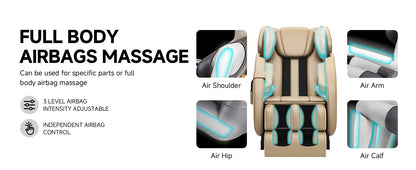 Liegesessel, Ganzkörper-Airbag-Massage, One-Touch-Schwerelosigkeit, Fußroller und Bluetooth, für Zuhause