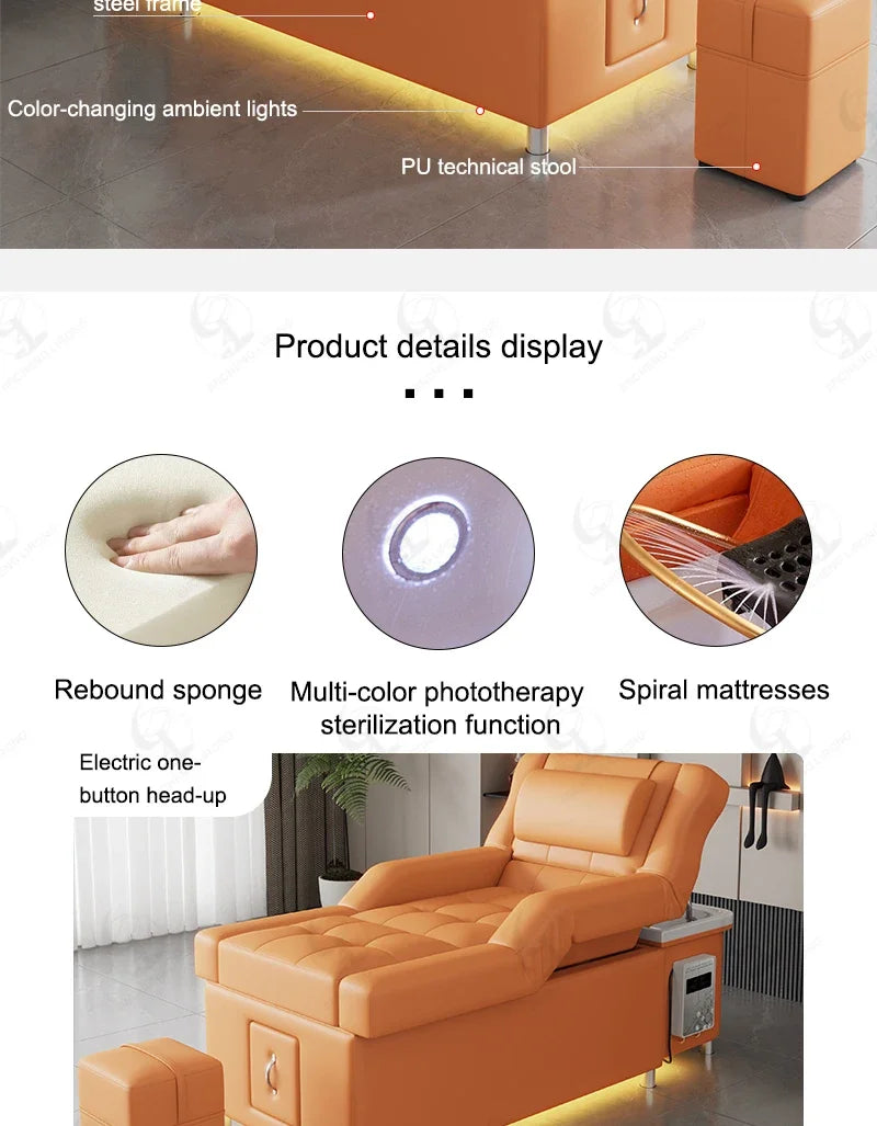 2026 Custom Luxury Modern Head Spa Foot Bath Back Lift Electric Reclining Massage Shampoo Bed