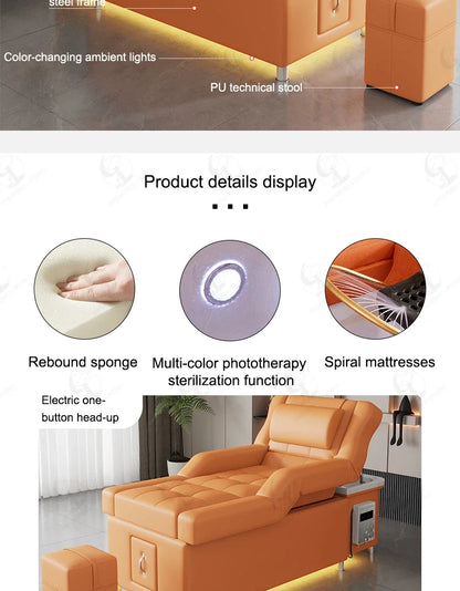 2026 Custom Luxury Modern Head Spa Foot Bath Back Lift Electric Reclining Massage Shampoo Bed