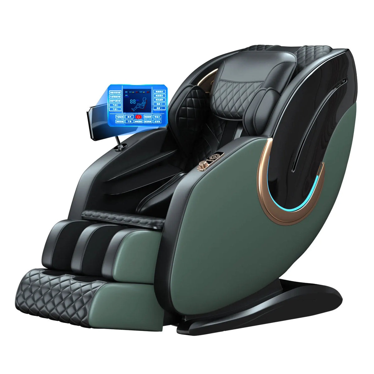 Ganzkörper-Zero-Gravity-Massagesessel mit Rücken-, Taillen-, Hüft-, Bein- und Fußmassage, 10 Rollen, Heizung, LCD-Touchscreen