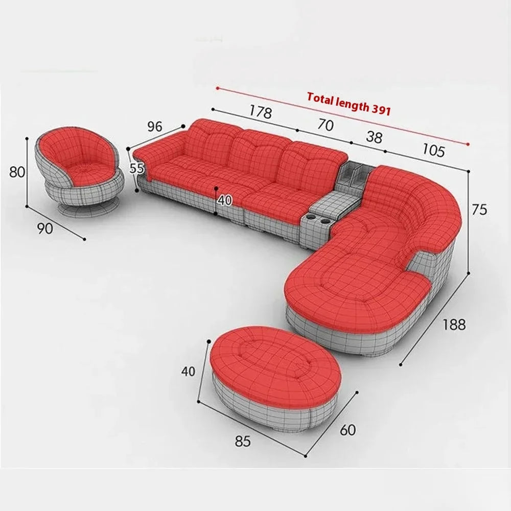 Luxuriöse L-förmige Sektionssofas aus echtem Leder mit USB- und Bluetooth-Lautsprecher – MINGDIBAO Wohnzimmer Italienische Ledersofas
