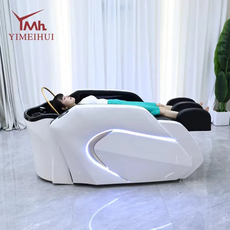 Acrylwaschbecken für Spa- und Schönheitssalon Friseursalon Automatische Shampoo-Massageliege mit verstellbarer Fußstütze
