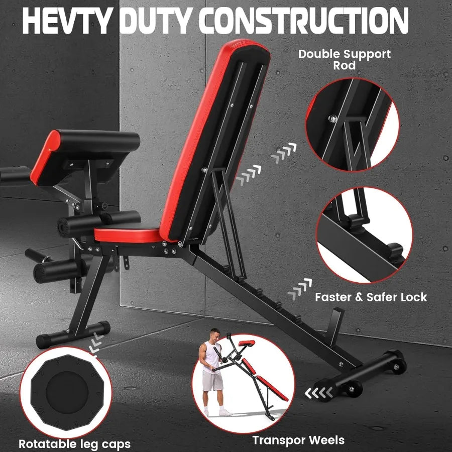Adjustable Weight Bench Set with Integrated Leg Extension and Leg Curl Attachments 800LB Capacity Preacher Curl Bench Offering