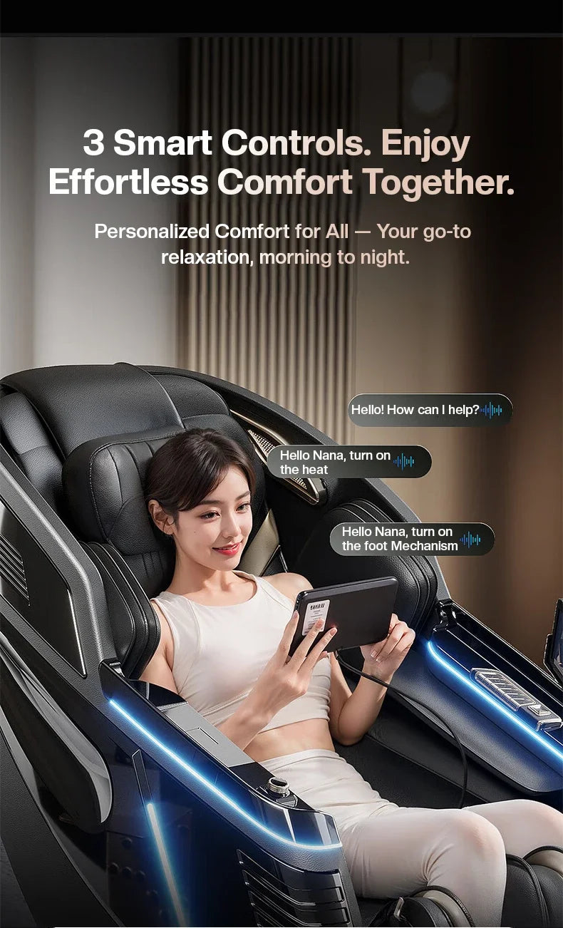 4D+3D-Massagesessel Ganzkörper-Massagesessel mit Schwerelosigkeitsfunktion, SL-Track, Shiatsu-Massage, Bodyscan, Fußrollen, Dehnfunktion, Heizfunktion