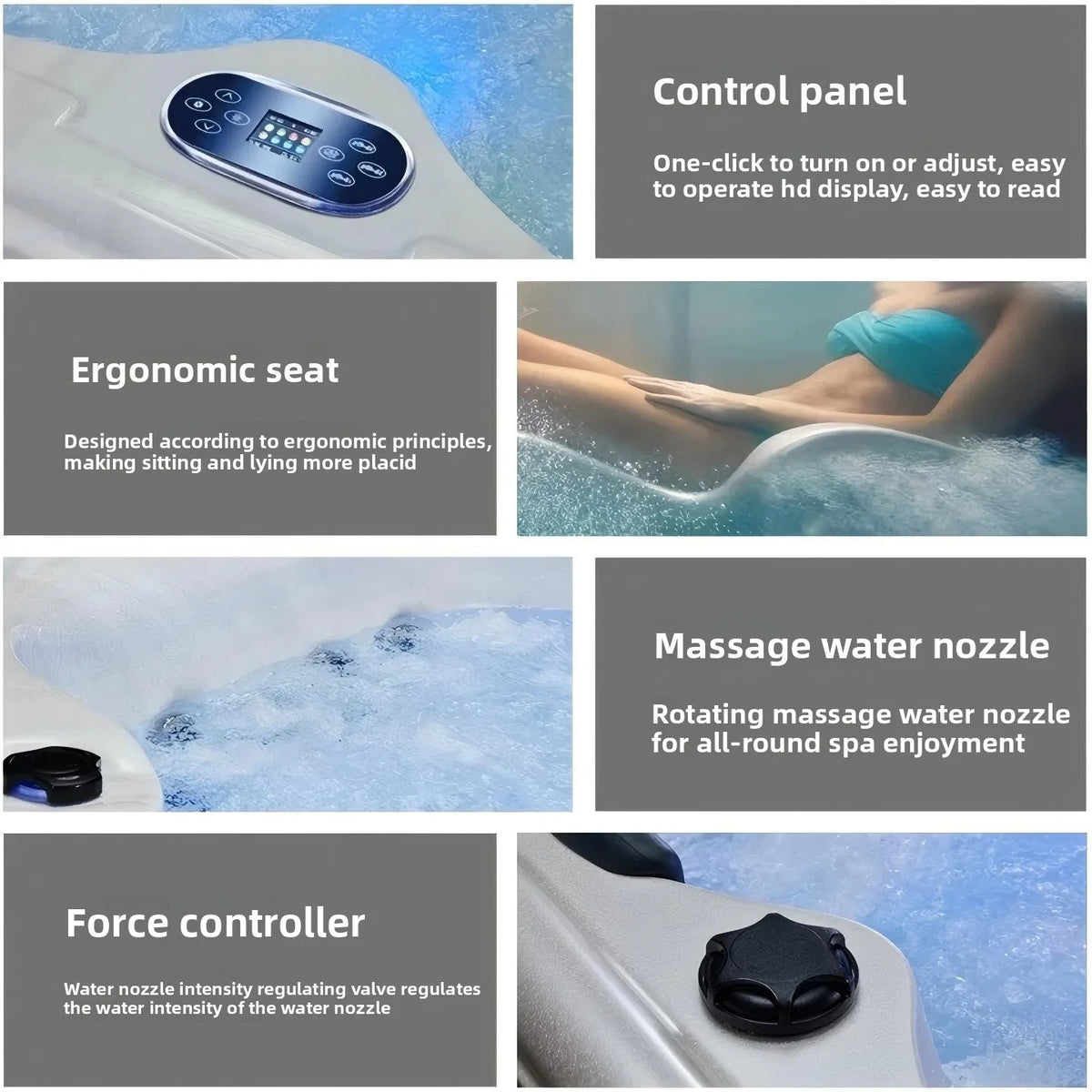 Smart Whirlpool Jacuzzi Spa-Wanne Tragbare Innen- und Außen-Badewanne mit Surfmassage Außen-Massagebadewanne Luft-Wasserdüse Möbel