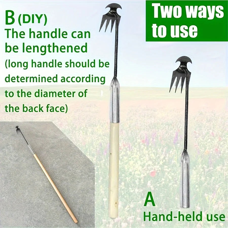 Petit extracteur de mauvaises herbes avec 4 dents, outils manuels de jardinage, outil de désherbage pour outil de désherbage ergonomique de cour (la poignée peut être 1 pièce