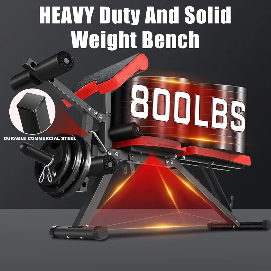 Adjustable Weight Bench Set with Leg Extension and Leg Curl Functions 800LBS Capacity Preacher Curl Bench Offering Incline Decl