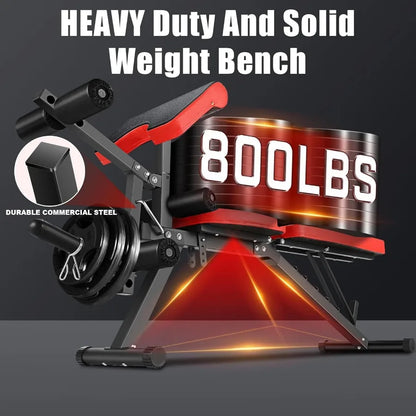 Adjustable Weight Bench Set with Leg Extension and Leg Curl 800LB Capacity Preacher Curl Bench for Incline Decline Flat Bench P