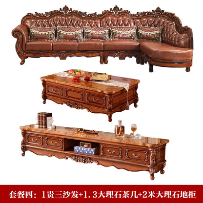 European leather corner high-end left and right concubines American solid wood  living room L-shaped combination sofa