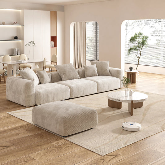 Sdorens 141.73'' L-förmiges Ecksofa aus Cordstoff, übergroßes 3-Sitzer-Sofa mit 1 Ottoman für Wohnzimmerset