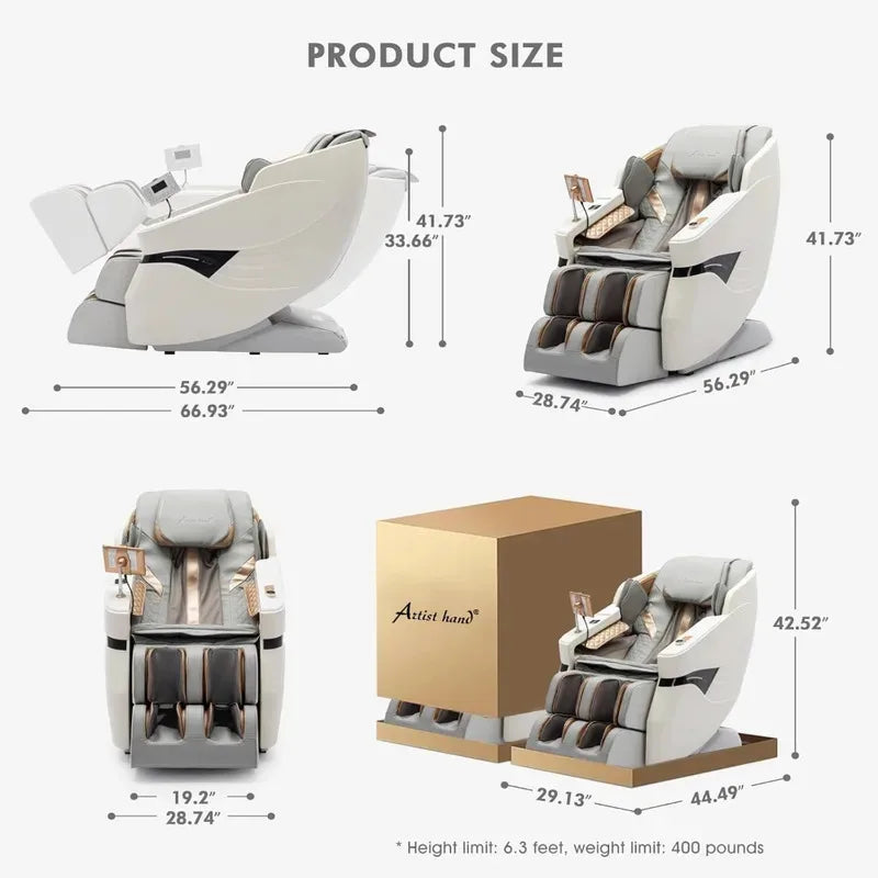Ganzkörper-Massagesessel, SL-Track Zero-Gravity-Massagesessel mit Heizung, Bluetooth-Lautsprecher, KI-Sprachsteuerung, Weiß
