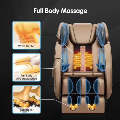 Beheizter Ganzkörper-Massagesessel mit Schwerelosigkeitsfunktion, Braun und Gold