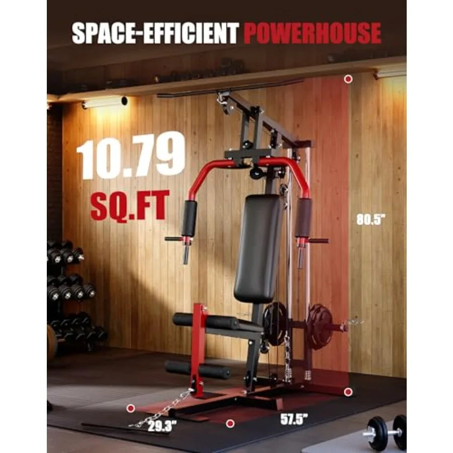 Home Gym Machine, Home Gym Equipment with Pulley System, Multifunctional Full Body Workout Machine for Strength Training