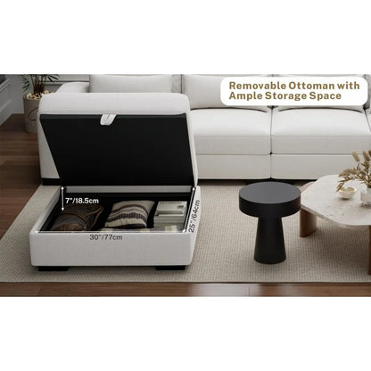 Modular Sectional Couches for Living Room - Convertible L Shaped Couch Beige 4 Seater Living Room Furniture Set - Sofa