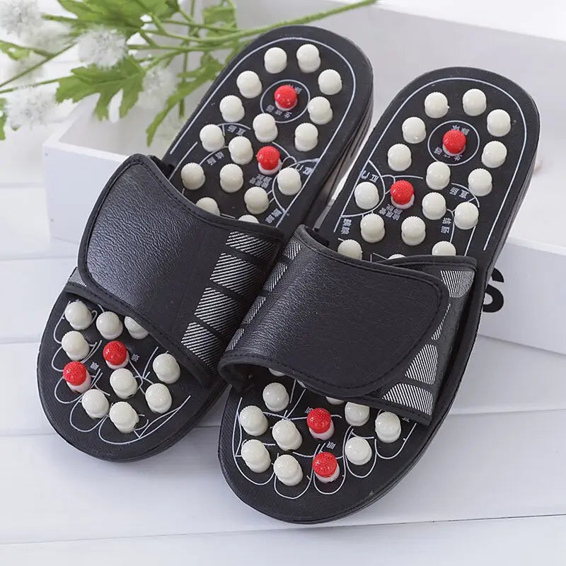 Health care Wooden base acupunture foot massage slippers natural stone acupoint massage slippers
