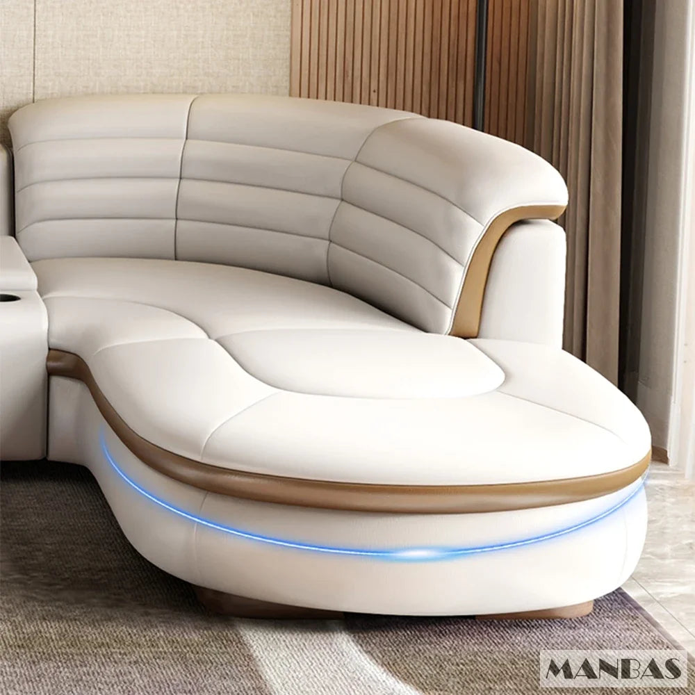 Luxuriöse L-förmige Sektionalsofa-Sets aus echtem Leder mit USB, Bluetooth-Lautsprecher – Linlamlim Wohnzimmer italienische Ledersofas
