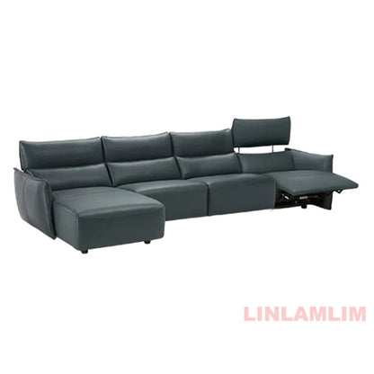 QY Ecksofa mit zwei Motoren, elektrischer Relaxfunktion, echtem Leder und verstellbaren Kopfstützen, L-förmige Eckcouch mit Chaiselongue