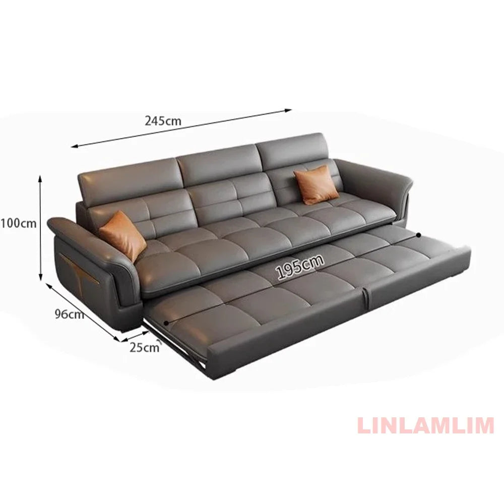 Modernes elektrisches Schlafsofa mit verstellbarer Rückenlehne, L-förmiges, multifunktionales italienisches Echtleder-Sofa