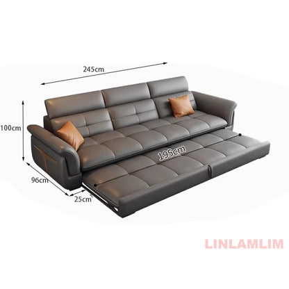 Modernes elektrisches Schlafsofa mit verstellbarer Rückenlehne, L-förmiges, multifunktionales italienisches Echtleder-Sofa
