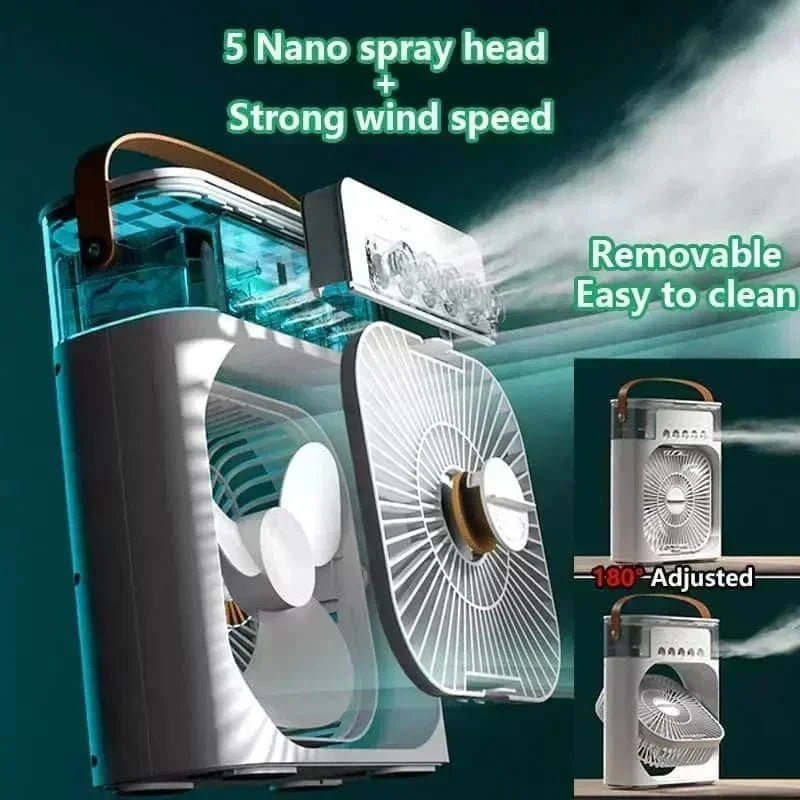 3-in-1 Portable Air Conditioner Fan with LED Night Light – Mini Air Cooler & Humidifier for Home/Office