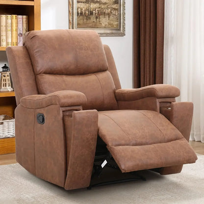 Leather Recliner Chair, Classic and Traditional Manual Recliner Chair with Overstuffed Arms and Back, Manual Single Sofa with Pa
