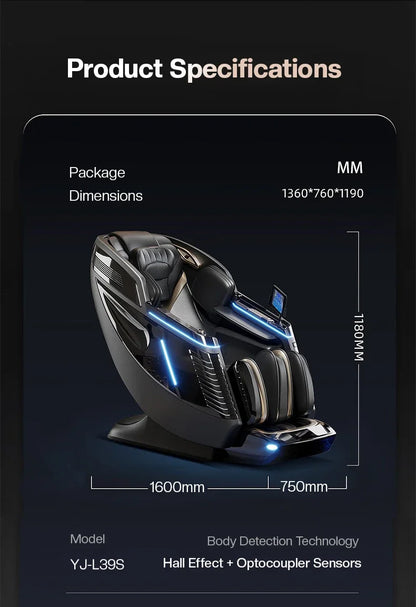 4D+3D-Massagesessel Ganzkörper-Massagesessel mit Schwerelosigkeitsfunktion, SL-Track, Shiatsu-Massage, Bodyscan, Fußrollen, Dehnfunktion, Heizfunktion