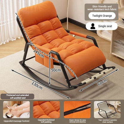 Living Room Reclining Rocking Chair Soft Removable Cushion Lounge Chair with Foldable Footrest Modern Home Office Relaxing Chair