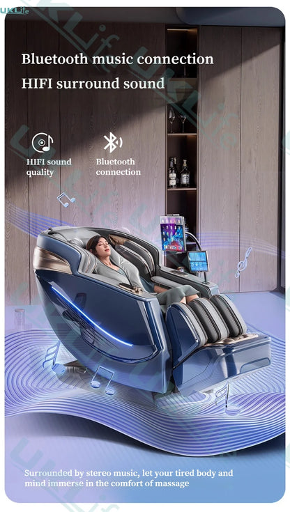 Dual Core 6D Massagesessel mit SL-Schiene, Heizschal, Thai-Stretch & KI-Sprachsteuerung – Ganzkörper-Schwerelosigkeitsliege