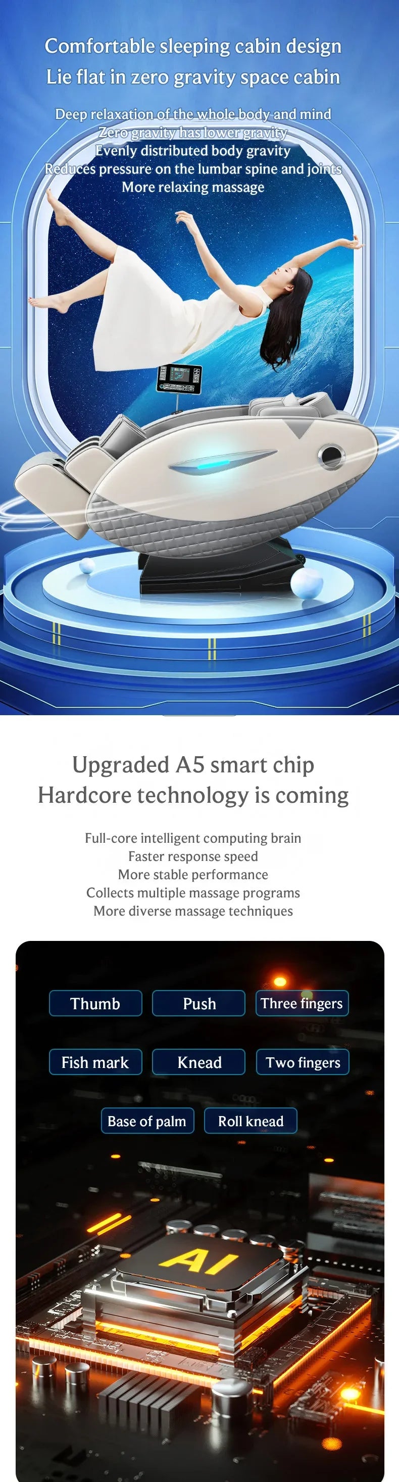 4D-Massagesessel mit Ganzkörperentspannungsfunktion 2025 Zero Gravity SL-Track Shiatsu mit Bluetooth-Lautsprecher und KI-Steuerung