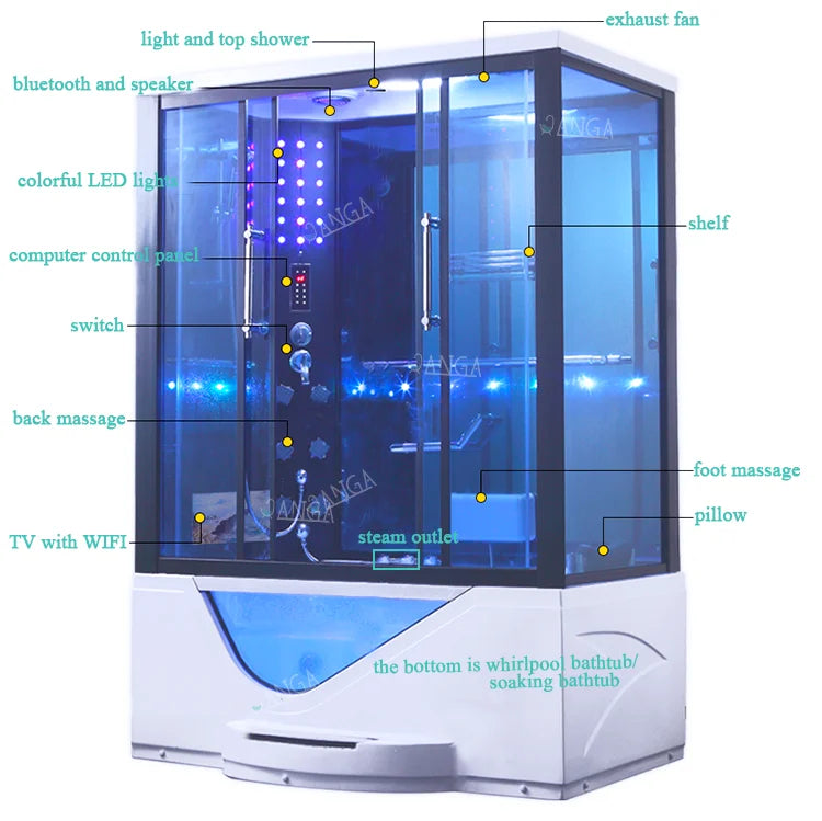 Customization Luxury Steam Shower Room with Jacuzzier Tub Hydro Therapy Massage Steam Bath Room Glass Shower Cabin Wet Sauna Roo