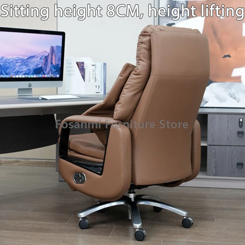 Elektrischer bequemer Bürostuhl für Chefs und Führungskräfte aus Leder, Liegestuhl, weiche Heimbürostühle, ergonomischer Gaming-Schreibtisch-Drehstuhl