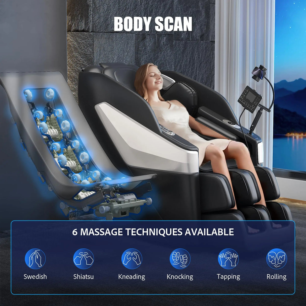 SL Track 3D Massage Chair with Body Scan, Zero Gravity Shiatsu Massager Chair with Heat, Foot Roller, Bluetooth for Home Office