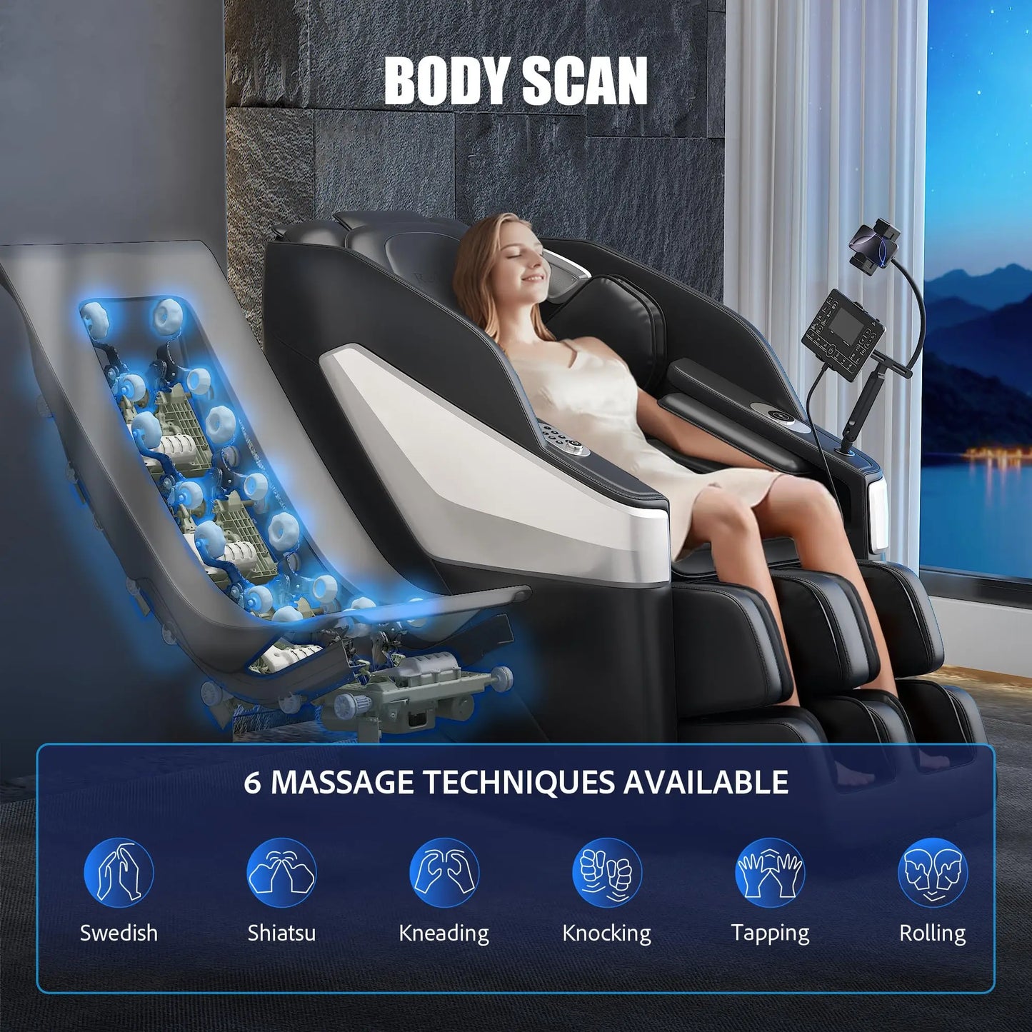 SL Track 3D Massage Chair with Body Scan, Zero Gravity Shiatsu Massager Chair with Heat, Foot Roller, Bluetooth for Home Office