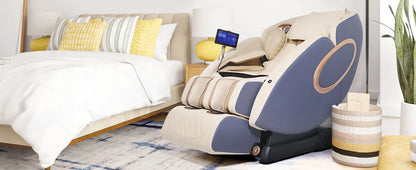 APP-Steuerung 4D-Massagesessel SL-Track Ganzkörper-Shiatsu-Massagesessel Zero Gravity mit Yoga-Stretching-Fußmassageroller