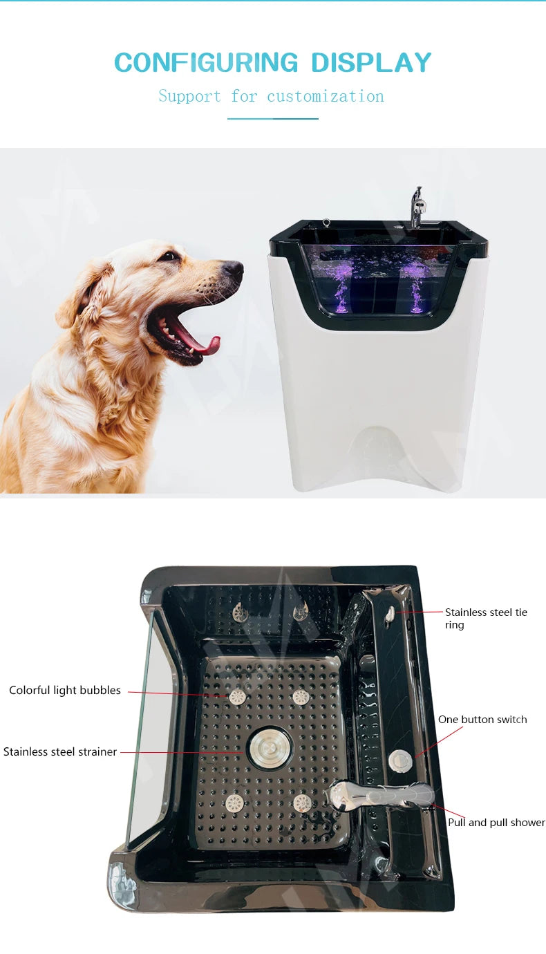 Modern Freestanding Ozone Massage Spa Bathtub with Shower Head for Pet Grooming & Cleansing Bath Whirlpool for Bathroom